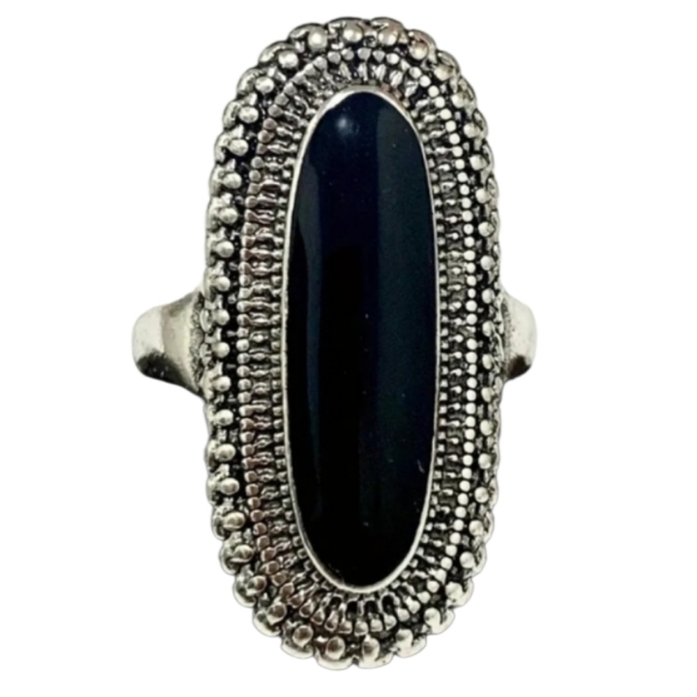 Black And Silvertone Statement Ring - image 1